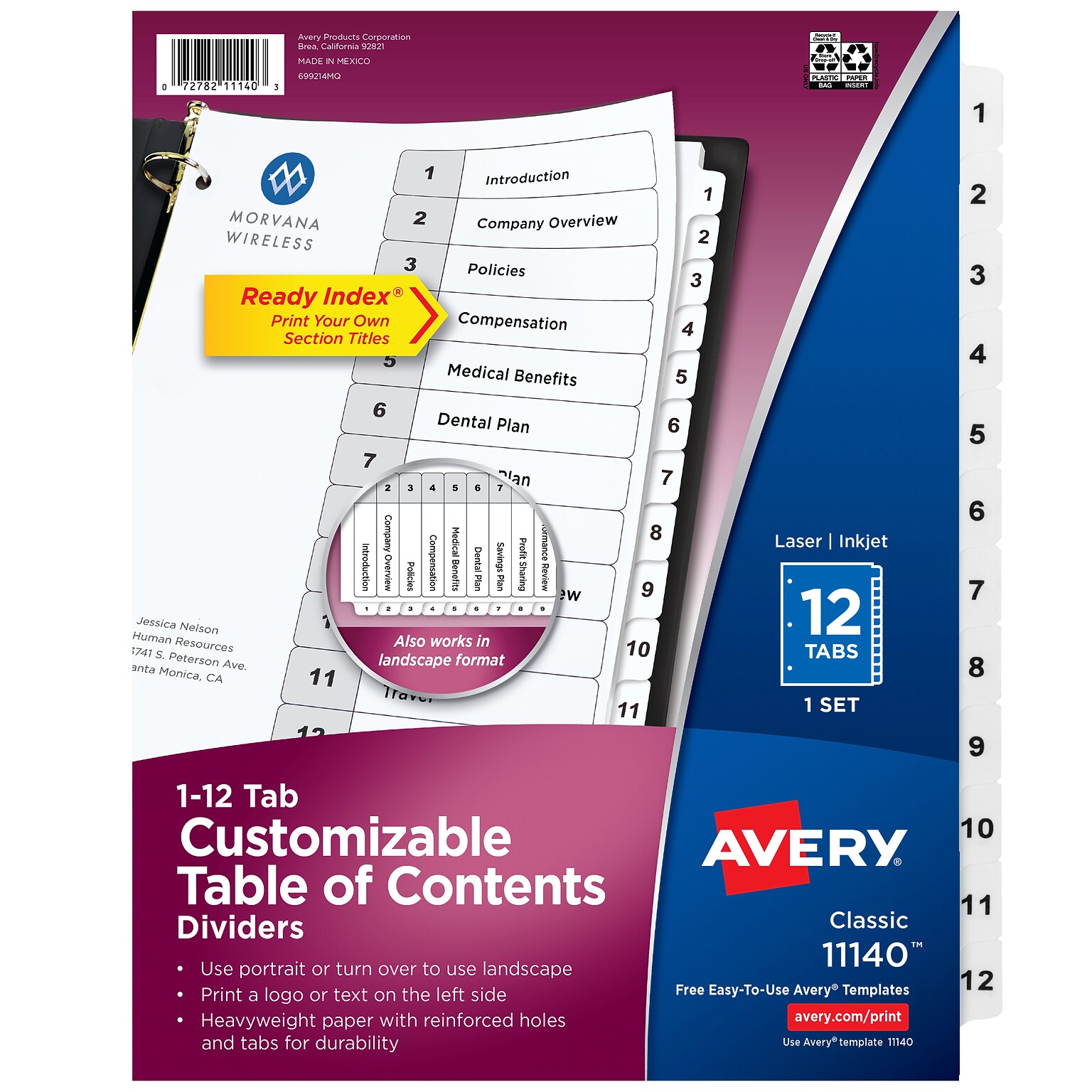 Avery Ready Index Table of Contents Paper Dividers, 1-12 Tabs, White (11140)