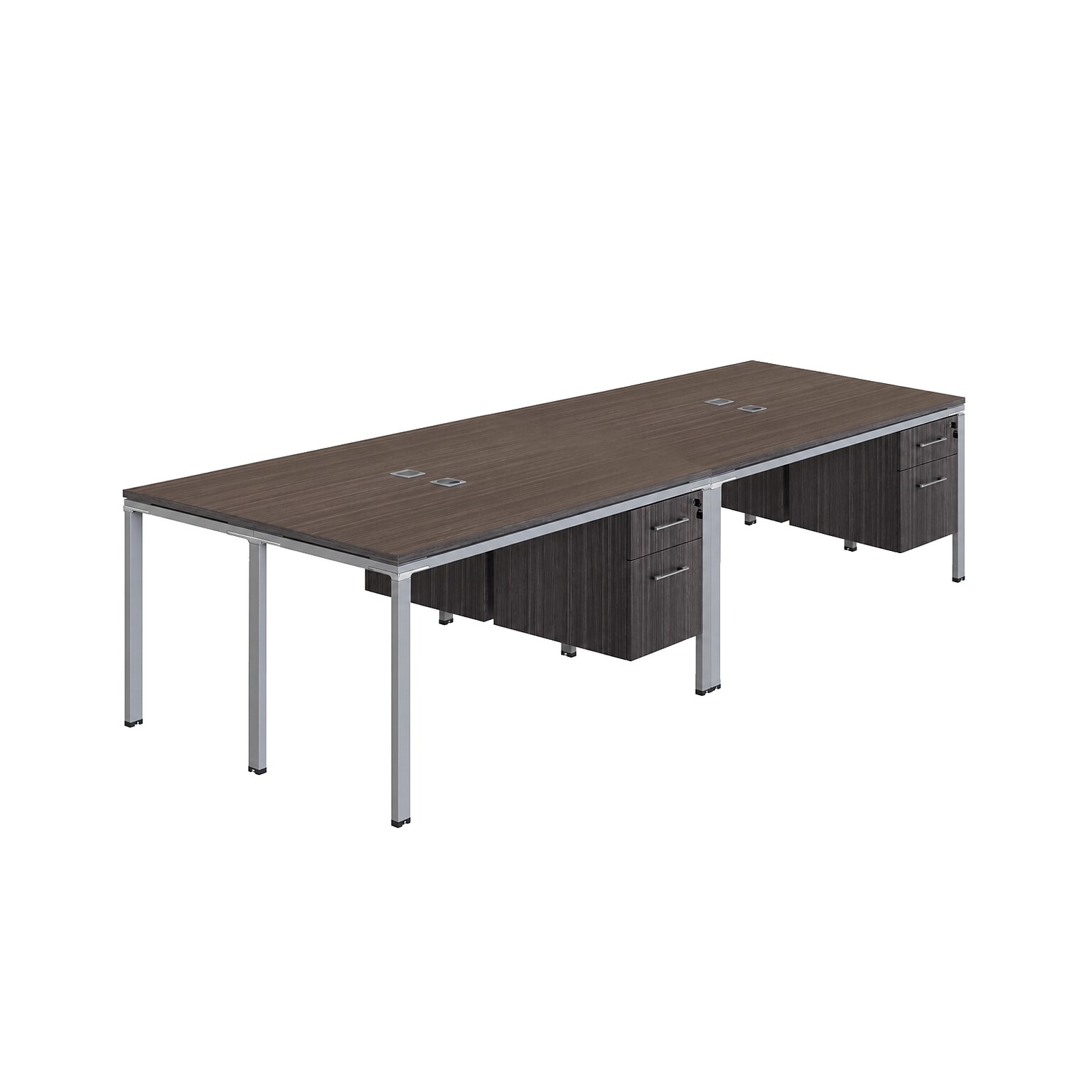 Boss Office Products Simple System 60W Desk with Pedestal, Driftwood, 4/Set (SGSD016-101)