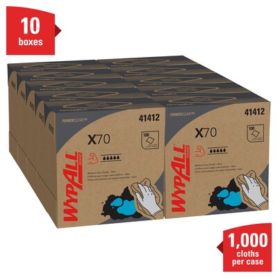 WypAll PowerClean X70 Cloths, 8.34 x 16.8, Blue, 100 Sheets/Box, 10 Boxes/Carton (41412)