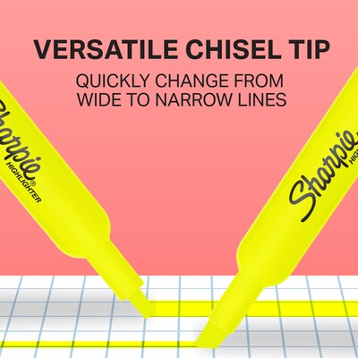 Sharpie Tank Highlighter, Chisel Tip, Fluorescent Yellow, 4/Pack (25164)