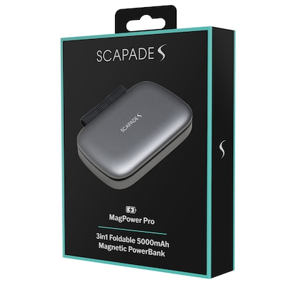 Scapade MagPower Pro Magnetic Wireless 5,000-mAh 3-in-1 Foldable Portable Power Pack, Black (S-PBMF5K)