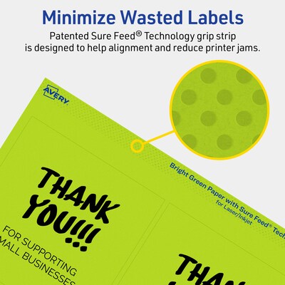 Avery Laser/Inkjet Multipurpose Square Labels, 4" x 4", Bright Green, 160/Pack (94100)