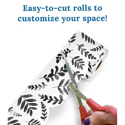 Carson Dellosa Education Rolled Scalloped Borders, 3"x 65', White with Black Leaves, 3/Bundle (CD-108497-3)