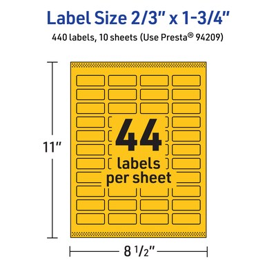 Avery Rectangle Laser/Inkjet Multipurpose Labels, 2/3" x 1-3/4", Bright Yellow (440/Pack)