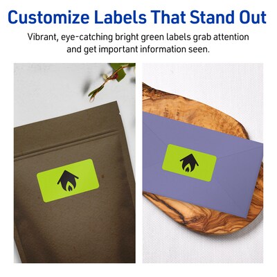 Avery Printable Rectangle Multipurpose Labels, 1" x 4", Bright Green, 1600/Box (94202)
