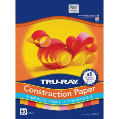 Tru-Ray 9" x 12" Construction Paper, Warm Assorted, 50 Sheets/Pack, 5 Packs/Bundle (PAC102947-5)