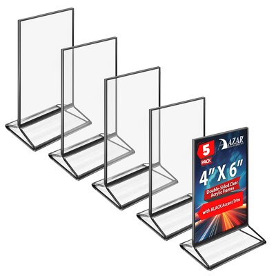 Azar Card Holder, Desktop/Countertop, Top/Side Loading Acrylic, 5/Pack (152792-BLK-5PK)