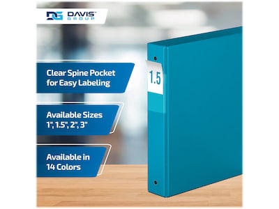 Davis Group Premium Economy 1 1/2" 3-Ring Non-View Binders, Turquoise Blue, 6/Pack (2312-52-06)