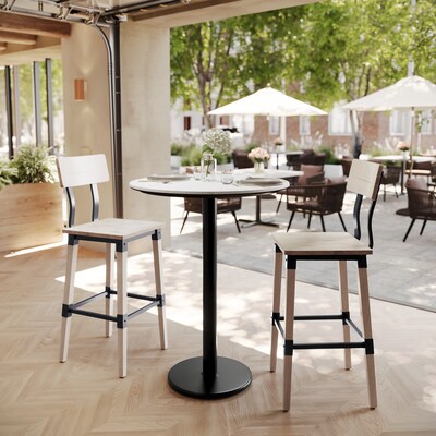 Flash Furniture Acadia 31.25 Round Wooden Dining Table with Round Base, White Faux Marble/Black Base (STRD31WMATR18B)