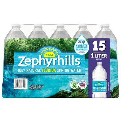 Zephyrhills 100% Natural Spring Water, 33.8 oz., 15 Bottles/Carton (11475332)