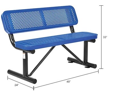 Global Industrial 4' Outdoor Steel Bench w/ Backrest, Perforated Metal, Blue (695744BL)