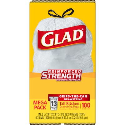 Glad Bags, Tall Kitchen, Quick Tie, 13 Gallon, Trash Bags