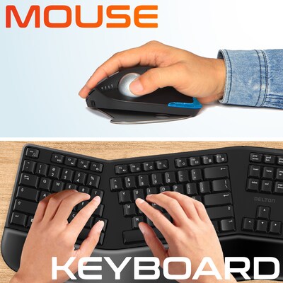 Delton Ergonomic Wireless Keyboard and Trackball Mouse Combo, Black (DKMBKB200BD1)