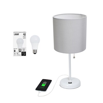 Creekwood Home Oslo 19.5" LED Table Lamp with USB Port, White Base/Gray Shade (CWT-2011-GO-LB)