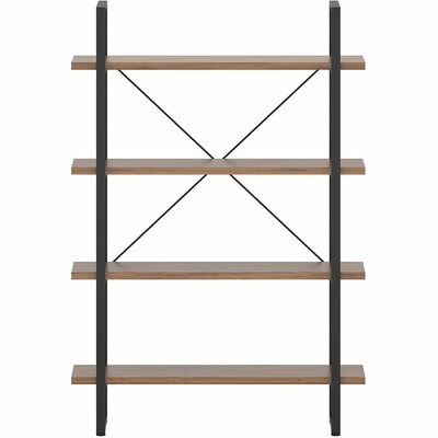 Lorell SOHO 57.5" 4-Shelf Rustic Metal Frame Bookcase, Walnut Steel (LLR97619)