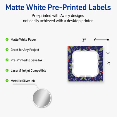 Avery Square Multipurpose Labels, 3 x 3, White, 60/Pack (19479370617)