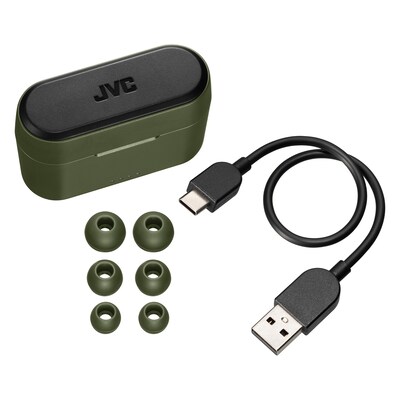 JVC RIPTIDZ True Wireless Earbuds with Charging Case, Bluetooth, Olive (HAA9TG)