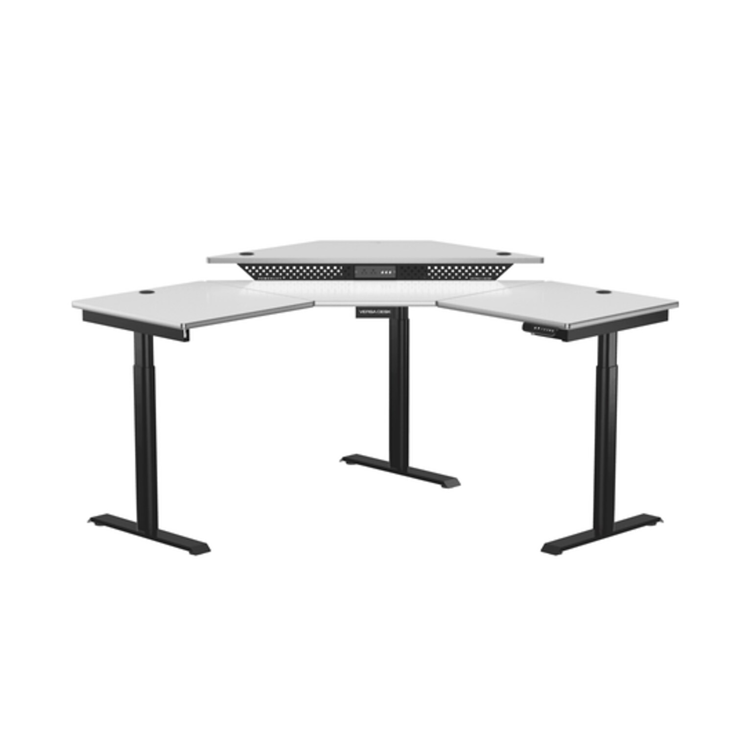 VersaDesk PowerLift 60W Electric Corner Adjustable Standing Desk, White/Black (PLCSD6060-BWAPP)