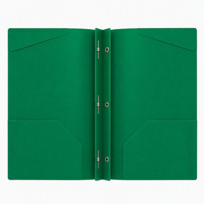 Staples 2-Pocket Portfolio Folder with Fasteners, Letter Size, Durable Poly Construction, Green