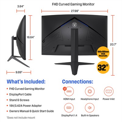 Westinghouse RX6230 31.5" Curved 165 Hz LED Gaming Monitor, Black (WC32RX6230)