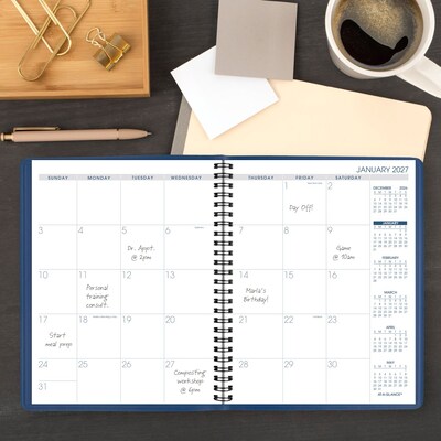 2027 AT-A-GLANCE 7" x 8.75" Monthly Planner, Faux Leather Cover, Blue (70-124-20-27)