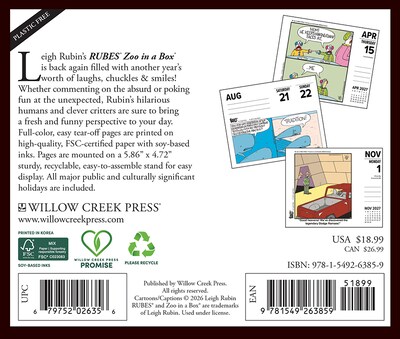 2027 Willow Creek Zoo In A Box 5.4 x 6.2 Day-to-Day Calendar (63859)