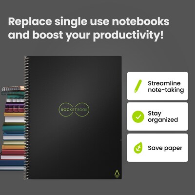 Rocketbook Core Smart Notebook, 8.5" x 11", Dot-Grid Ruled, 32 Pages, Black (EVR-L-RC-A-FR)