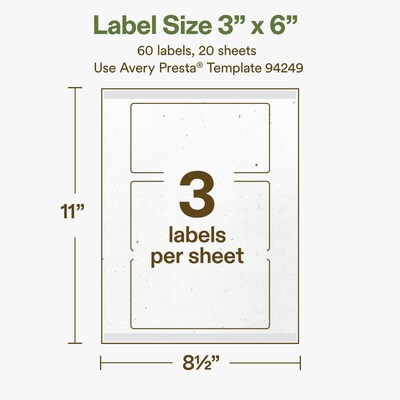 Avery Hemp Rectangle Laser/Inkjet Multipurpose Labels, 3" x 6", Off-White (60/Pack)