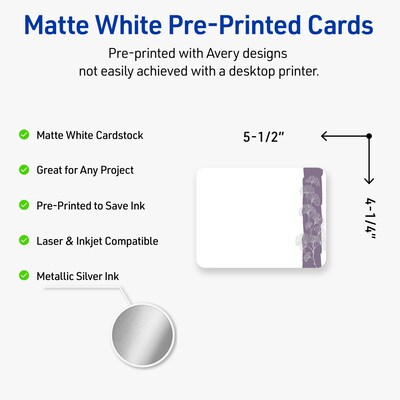 Avery Floral Design Matte Blank Card, White, 20/Pack (S00-F4Y)