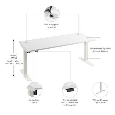 Bush Business Furniture Move 40 Series 72"W Electric Adjustable Standing Desk, White (M4S7230WHWK)