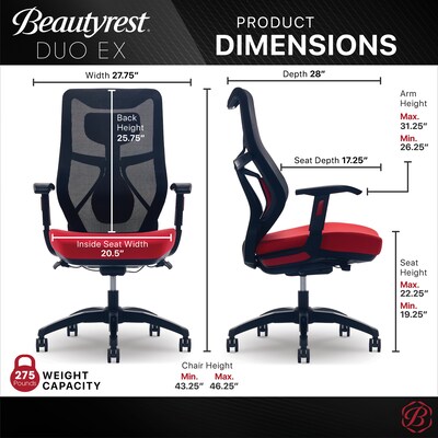 Beautyrest Duo-EX Ergonomic Mesh Swivel Computer Chair, Red (60051-RED)