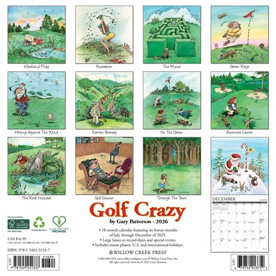 2026 Willow Creek Golf Crazy by Gary Patterson 12 x 12 Monthly Wall Calendar (51337)