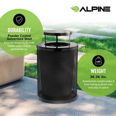 Alpine Industries 4460 Steel Mesh Outdoor Trash & Recycling Bin Combo with Rain Bonnet Lid, 36 Gallon, Black/Blue (ALP4460-01-F)