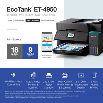 Epson EcoTank ET-4950 Wireless All-in-One Color Supertank Printer, Black (C11CL40201)