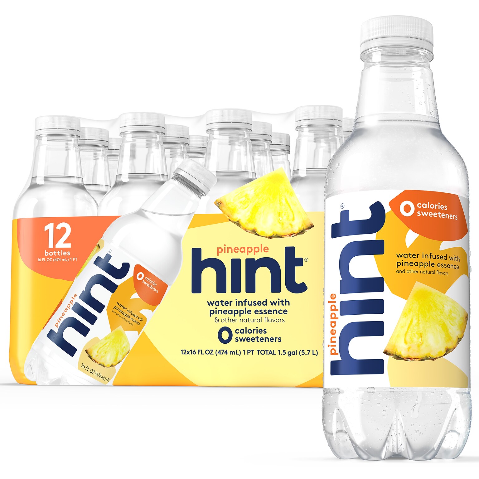 Hint Pineapple Flavored Water, 16 oz., 12/Carton (00129)
