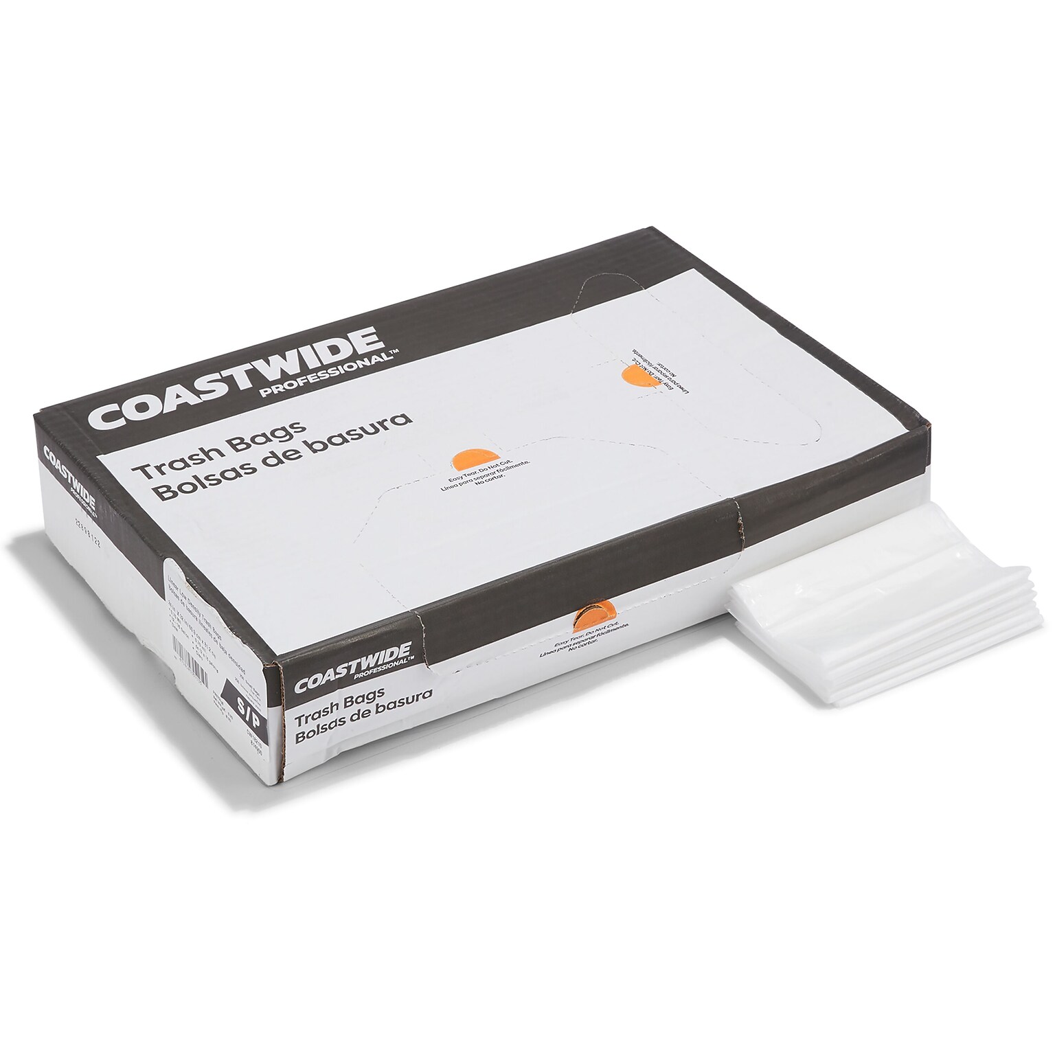 Coastwide Professional™ 12-16 Gallon Trash Bag, 32 x 24, Low Density, 0.7 mil, Clear, 250 Bags/Box (CW18210)