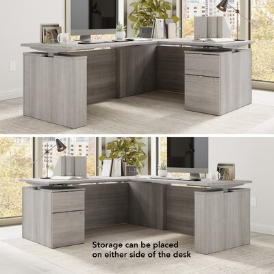 Bush Business Furniture Stratus 72"W Electric L-Shaped Adjustable Standing Desk with Cabinet, Platinum Gray (SUT016PG)