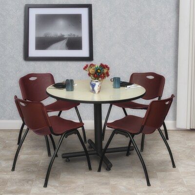Regency 42-inch Round Laminate Maple Table with 4 M Stacker Chairs, Burgundy (TKB42RNDPL47BY)