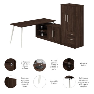 Bush Business Furniture Vista 72"W L Shaped Desk with Low Storage Cabinet and Wardrobe, Black Walnut (VST009BW)
