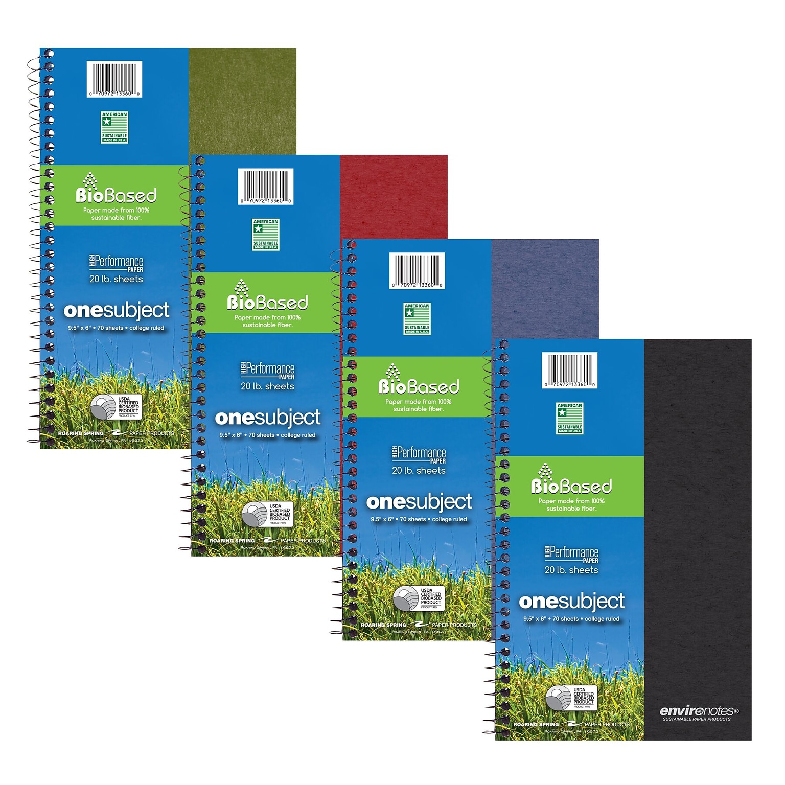 Roaring Spring Paper Products BioBased 1-Subject Notebooks, 6 x 9.5, College Ruled, 70 Sheets, Each (13360)
