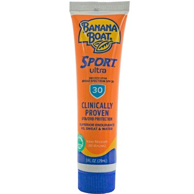 Banana Boat Sport SPF 30 Sunscreen, 1 oz Trial Size Bottle, 12 Bottles/Bag, 24 Bags/Carton
