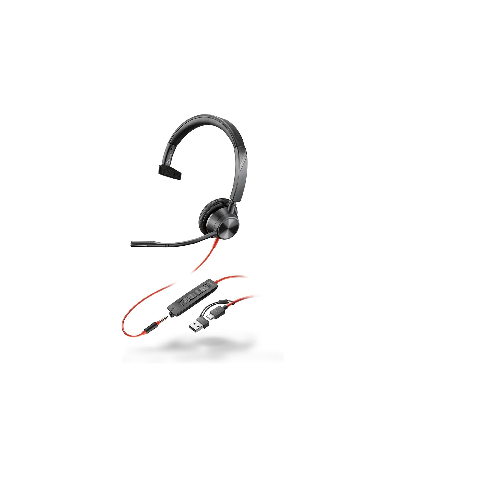 Poly Blackwire 3315 Monaural Wired Noise Canceling Headset, Black (8M3U4AA#ABA)
