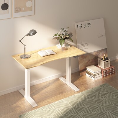 FlexiSpot E7COMMERCIAL 55''W Electric Adjustable Bamboo Standing Desk, Bamboo/White (E7WCOMCR5528LBZB)