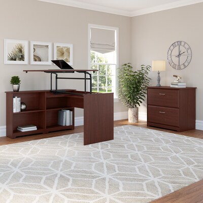 Bush Furniture Cabot 36-42H 3 Position Sit to Stand Corner Bookshelf Desk with Lateral File Cabine
