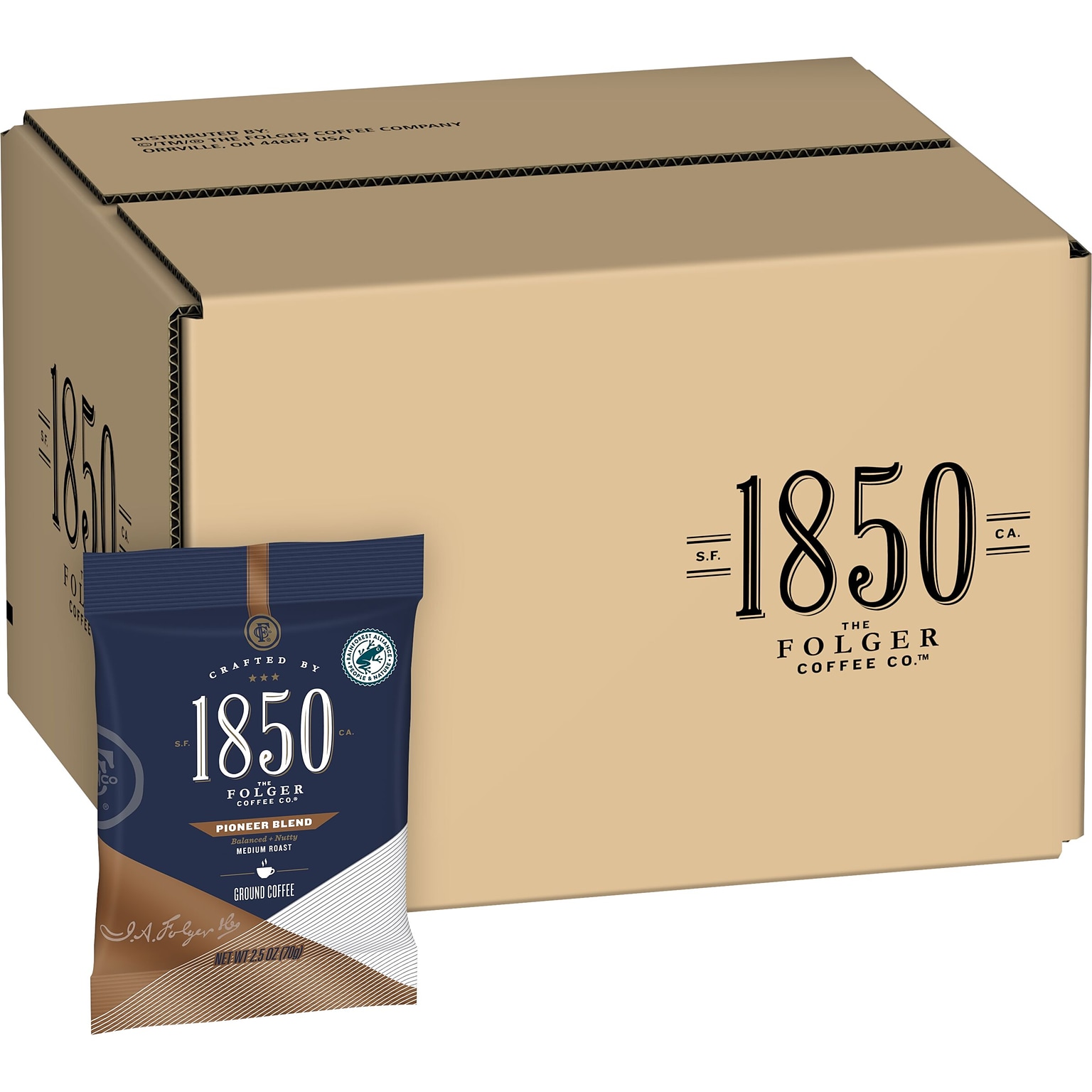 1850 Pioneer Blend Ground Coffee Fraction Pack, Medium Roast, 2.5 oz., 24/Carton (SMU21511)