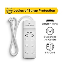 NXT Technologies™ 8-Outlet 2 USB Surge Protector, 6 Braided Cord, 2100 Joules (NX54317)