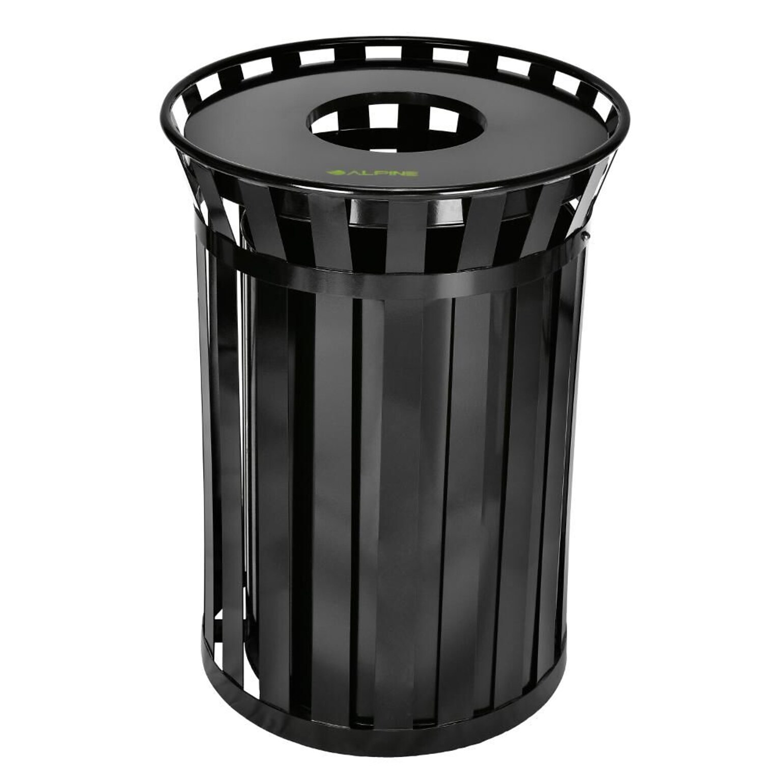 Alpine Industries Metal Commercial Indoor/Outdoor Trash Can, 38 Gallon, Black (479-38)