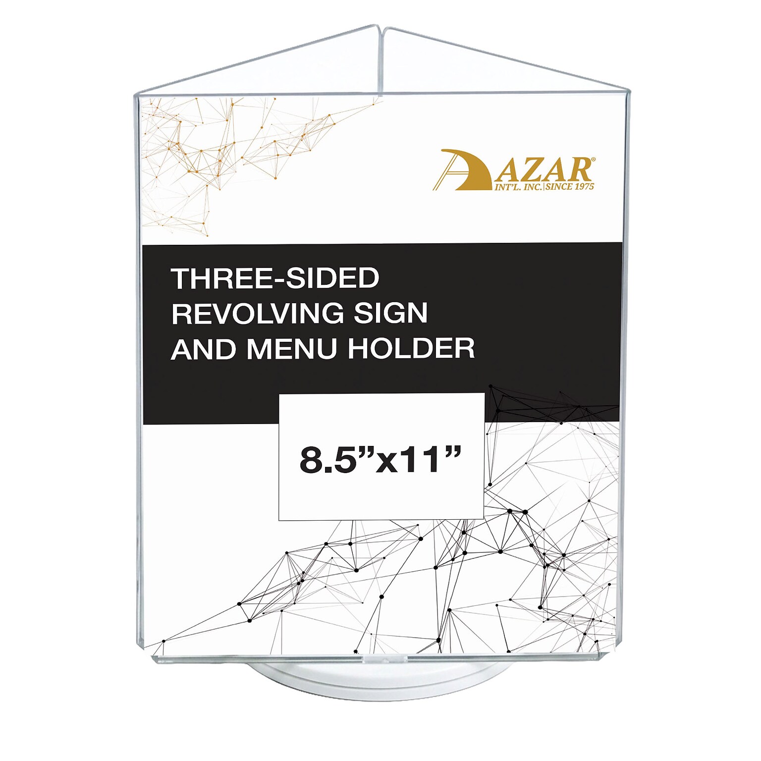 Azar Displays 8.5 x 11 Three-Sided Revolving Sign and Menu Holder, TopLoading, White Acrylic (193732-WHT)