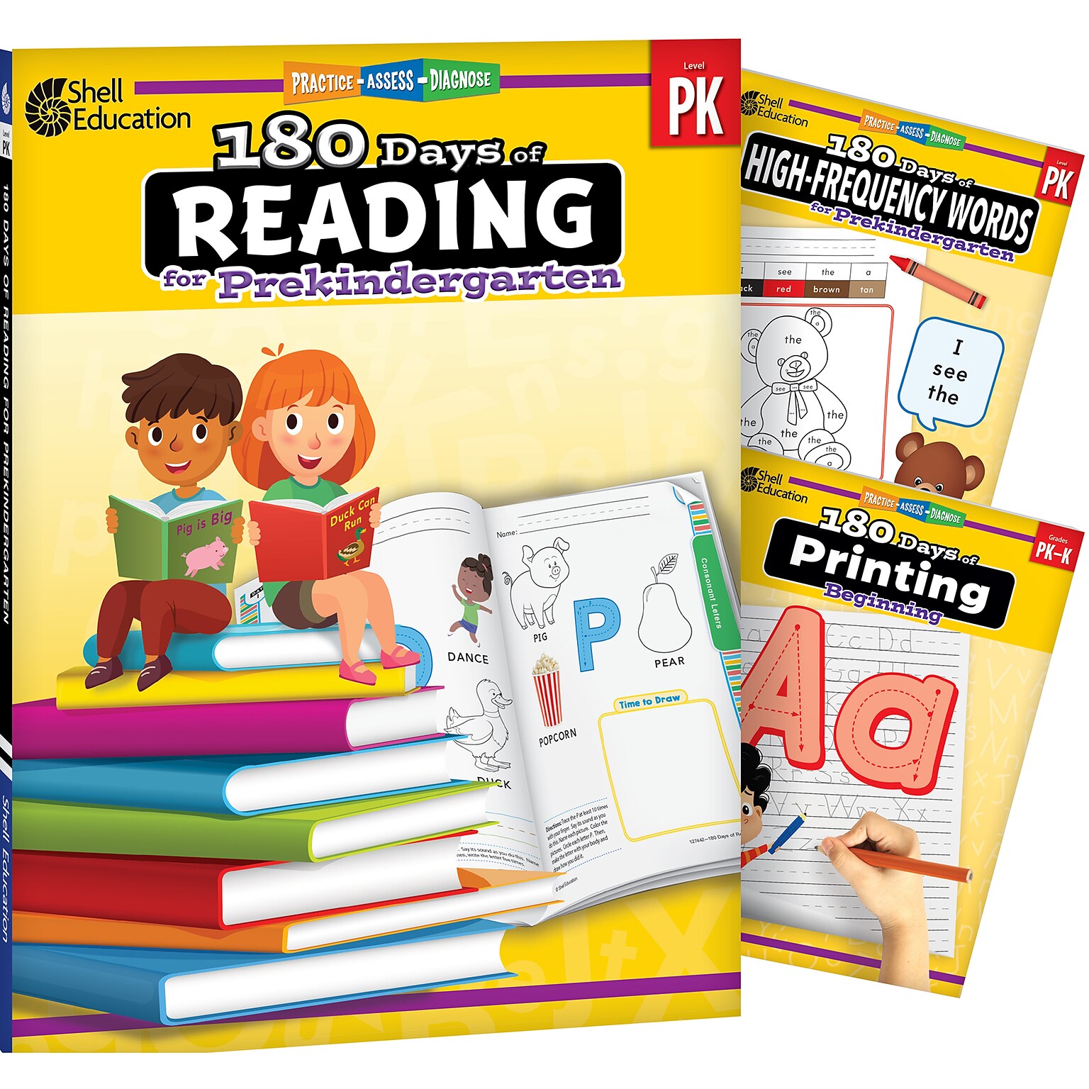 Shell Education 180 Days Reading, High-Frequency Words, & Printing Grade PK: 3-Book Set (SEP147648)