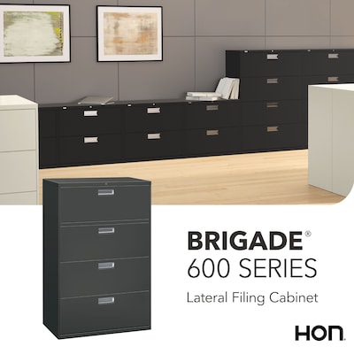 HON Brigade 600 Series 4-Drawer Lateral File Cabinet, Locking, Letter/Legal, Charcoal, 36"W (H684.L.S)